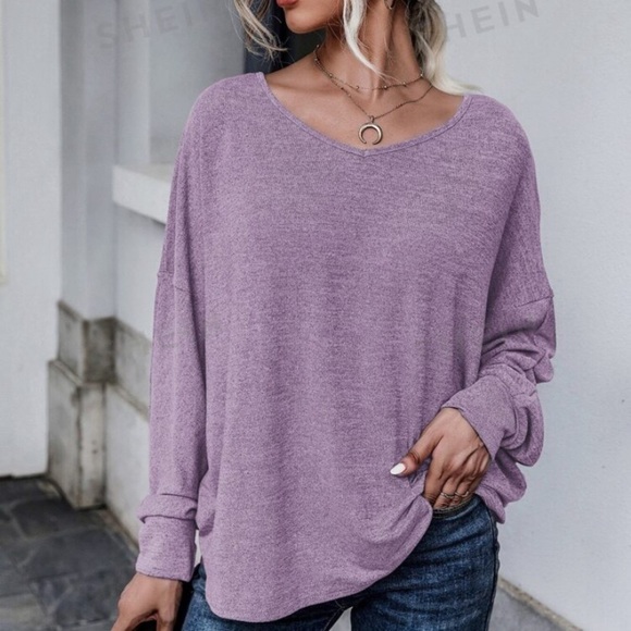 Purple solid tie back drop shoulder top size XL - Picture 3 of 5